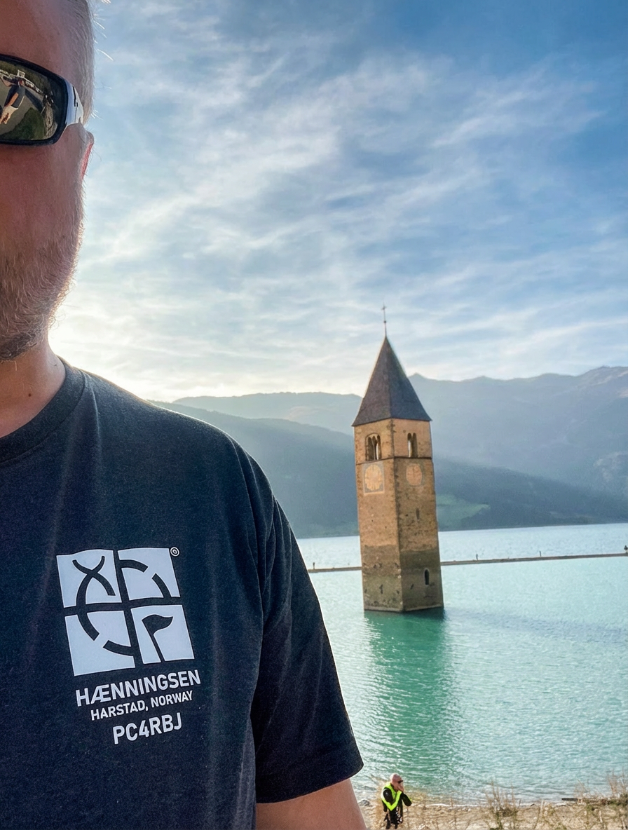 In the heart of the Alps: the church tower rising from the water